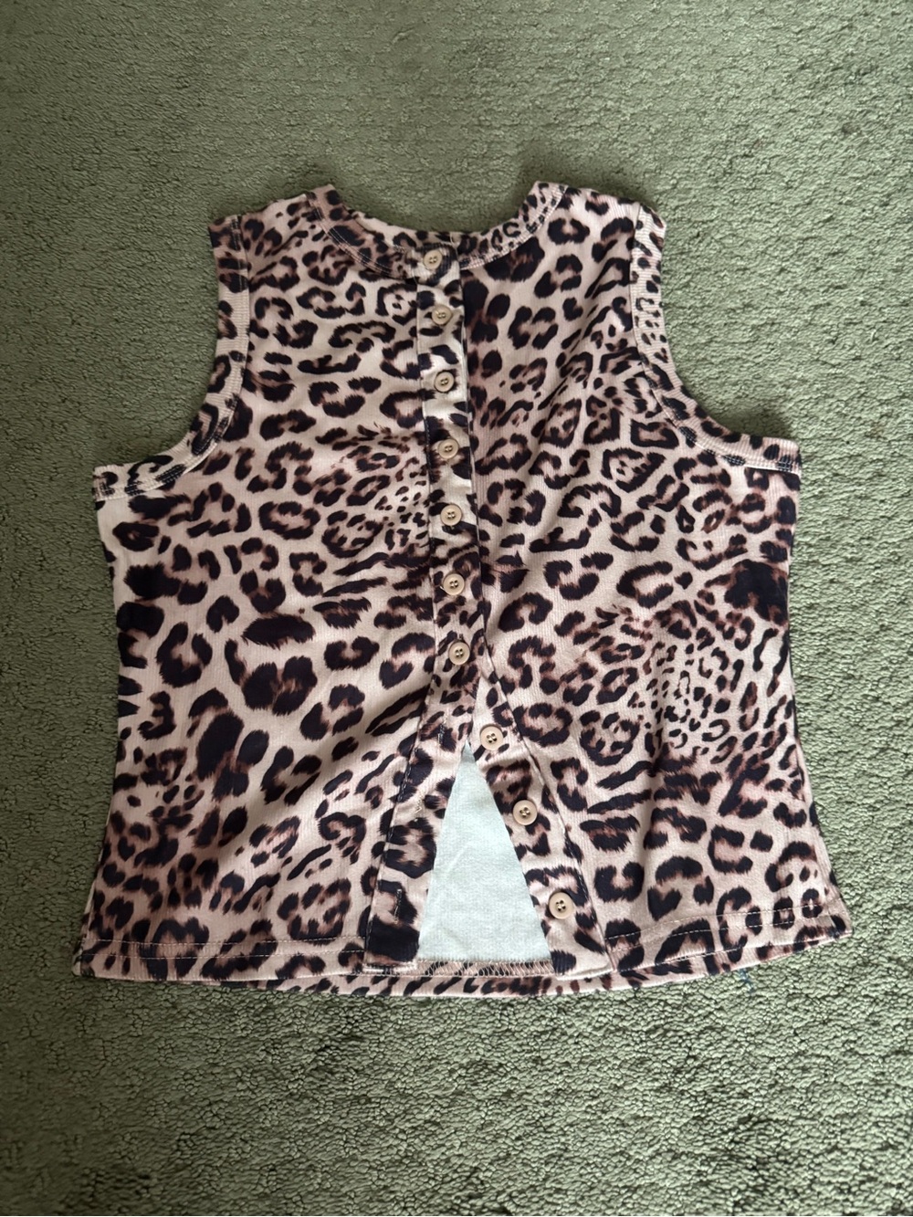 Amazon Leopard Print Button-Front Tank Top - Beige, Black, Brown - Picture 1 of 2
